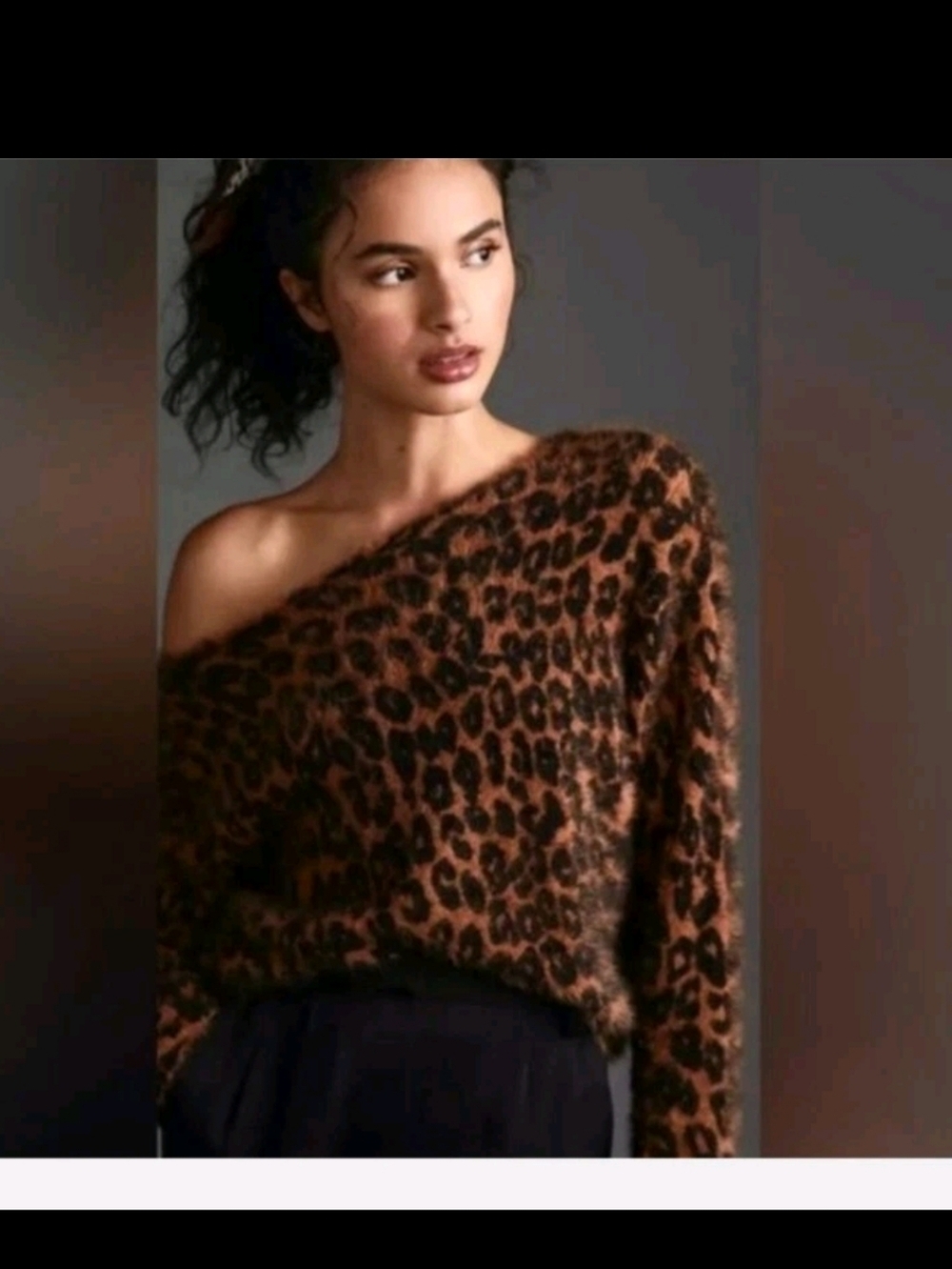 Pilcro By Anthropologie Womens Fuzzy Off ShoulderEyelash Leapord Print Sweater M